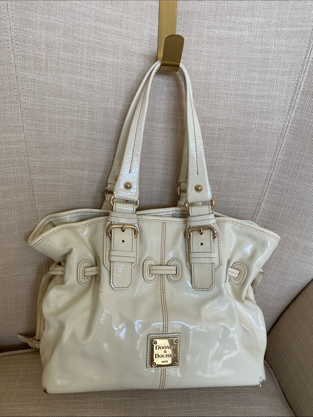 Dooney & Bourke Chiara Cream Patent Leather Shoulder Bag - Picture 2 of 16